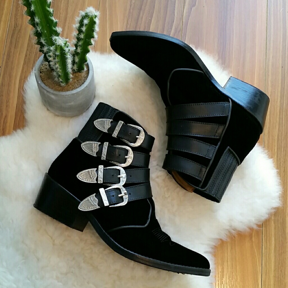 Toga Pulla Leather & Velvet Buckle Boots